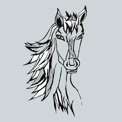 Hand drawing horse face logo.