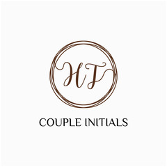 Letter HT logo template. Creative fashion logo design, couple letter , beauty icon. Initial handwriting or handwritten logo for identity. Logo with hand drawn style. wedding concept -vector
