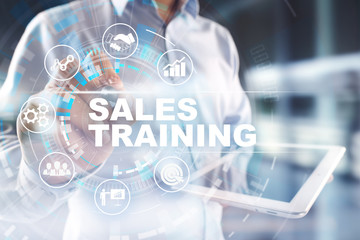 Obraz na płótnie Canvas Sales training, Business development and marketing concept on virtual screen.