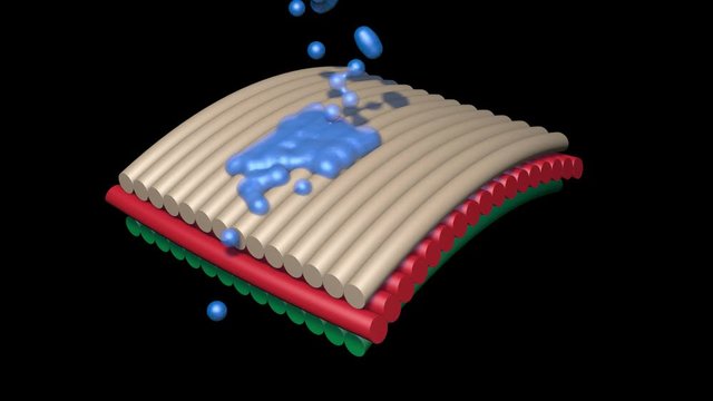 Water drops collide with Waterproof layered surface , nanomaterials , nano tech. 3d animation .