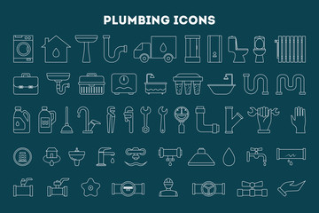 Plumbing icon set. Collection of plumber tool, shower