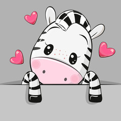 Cartoon Zebra met hartjes op een grijze achtergrond