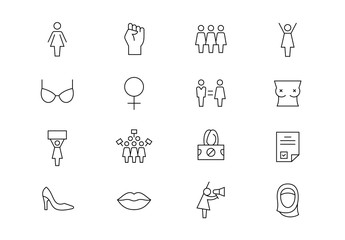Feminism movement thin line vector icons. Editable stroke