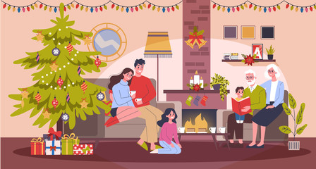 Happy family have fun on the christmas celebration