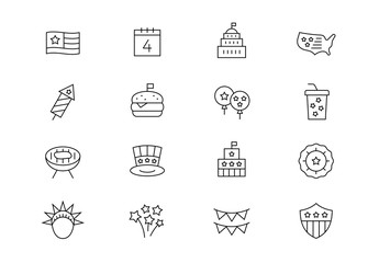 USA Independence Day celebration thin line vector icons. Editable stroke