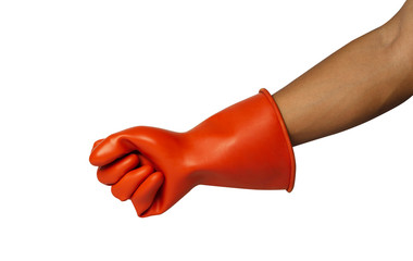 red rubber gloves for electric  isolated on white background