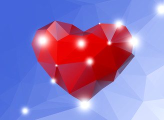 red heart shape in blue background