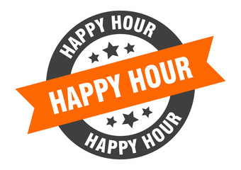 Fototapeta premium happy hour sign. happy hour orange-black round ribbon sticker