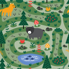 seamless pattern with cute forest animals