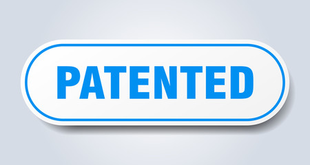 patented sign. patented rounded blue sticker. patented