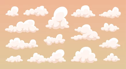 Fototapete Wolken Wolken-Set isoliert auf blauem Hintergrund. Einfaches süßes Cartoon-Design. Moderne Symbol- oder Logosammlung. Realistische Elemente. Flache Artvektorillustration.