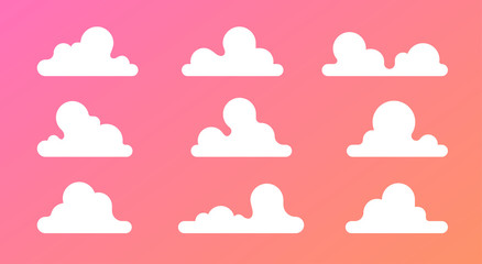 Clouds set isolated. Simple cute cartoon design. Modern icon or logo collection. Realistic elements. Beautiful background. Flat style vector illustration.