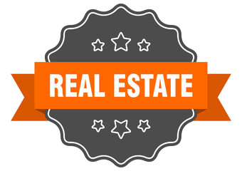 real estate isolated seal. real estate orange label. real estate