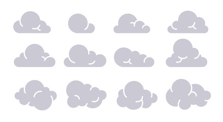 Clouds set isolated on a white background. Simple cute cartoon design. Modern icon or logo collection. Realistic elements. Flat style vector illustration.