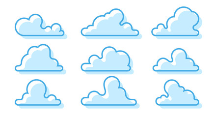 Obraz premium Clouds set isolated on a white background. Simple cute cartoon design. Modern icon or logo collection. Realistic elements. Flat style vector illustration.