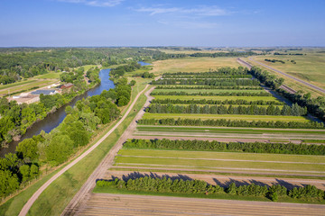 farmland and river in Nebraska Sandhills aerial view