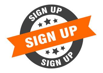 Obraz premium sign up sign. sign up orange-black round ribbon sticker