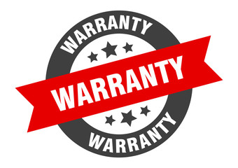 warranty sign. warranty black-red round ribbon sticker