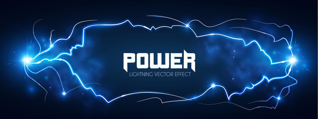 Lightning. Thunderstorm light effect. Neon electric light. Power design.