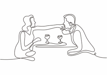 One line drawing of couple of man and woman eating. Simplicity style. vector illustration single hand drawn continuous sketch design.