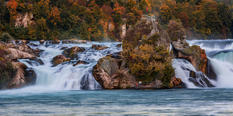 Rhine Falls, Waterfall in autumn. Switzerland.