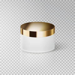 Cream container or jar with gold cover isolated on transparent background. Vector cosmetic product package template