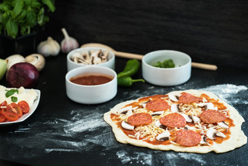 Fototapeta na wymiar making homemade Italian-style pizza