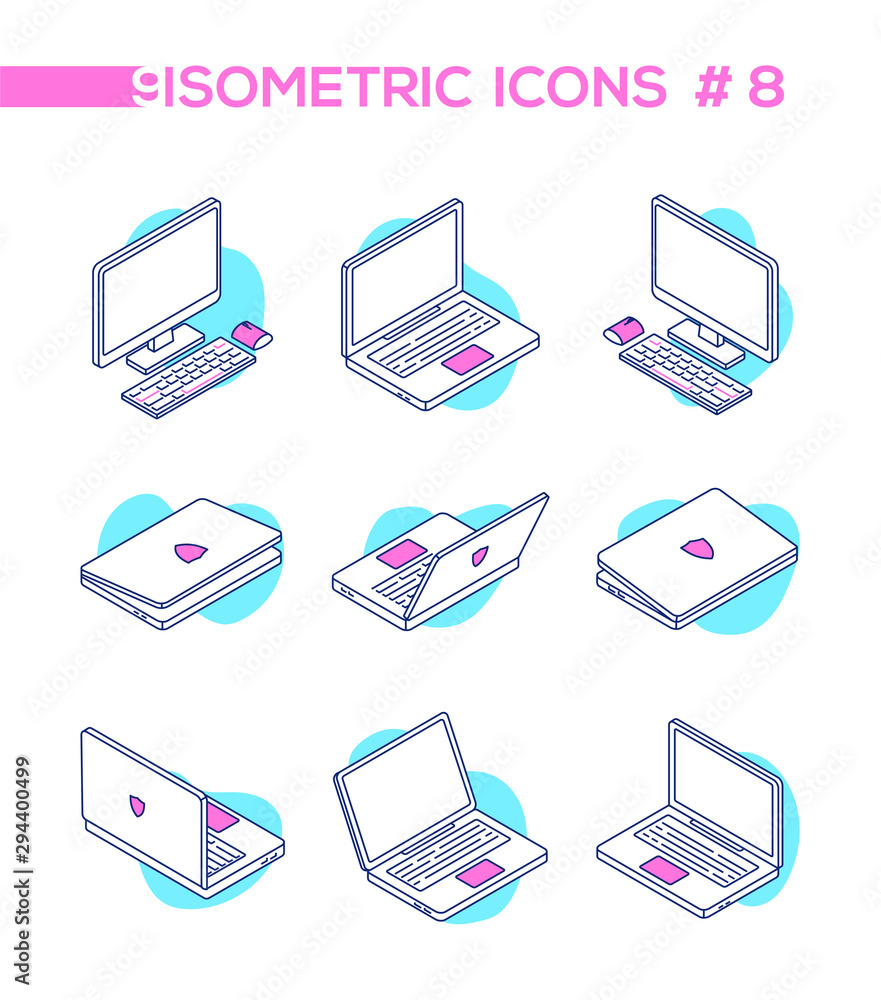 Aufkleber computers - set of modern vector isometric elements