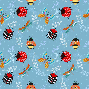 Insect seamless pattern background.
