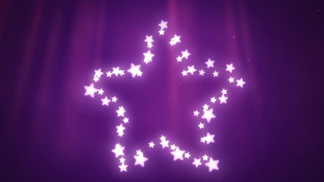Glowing star of fairy lights on purple background
