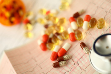 Pile of different tablets fell out from jar