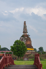 Naklejka premium Pagoda and Old Temple in Ayutthaya Old Thai Capital