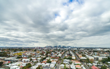 Melbourne cityscape on cloudy day