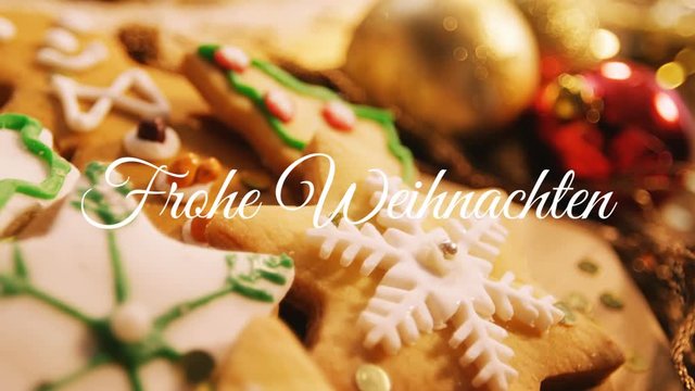 Frohe Weihnachten written over Christmas cookies