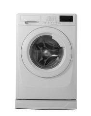 Close up washing machine isolated on white background.