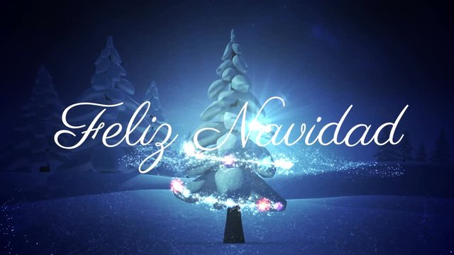 Feliz Navidad written over Christmas tree