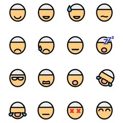 Muslim Male Emoticons Icon Set Design Filled Outline Style