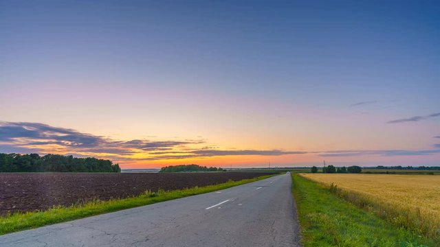 Autumn farmland landscape at sunset, timelapse day to night transition