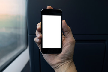 smart phone in hands , black screen of mobile phone