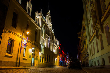 Night street  in old town of  Wroclaw. Poland