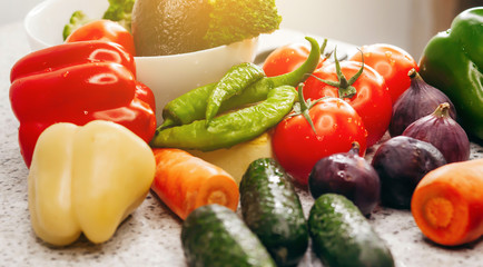 Healthy food fresh vegetables on white table