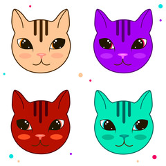Colorful cats. Cartoon illustration for restourant, menu, shop, decoration, textile, print, icons, cartoon. Vector element