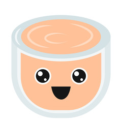 Coffee emoji cup with eyes. Kawaii cup. Hot milk. Element for menu. Emoji icon. Vector illustration of hot tea and coffee.