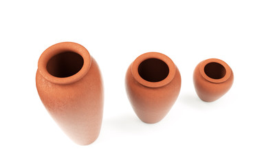 Broken clay vase isolated on white background. 3d render image.