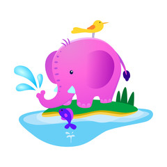 Little elephant spraying Water with friends