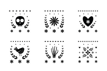 Mexican decorative ornament graphic designs for Day of the Dead.