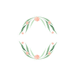  Watercolor set with pink and orange roses, leaves and twigs. Wreaths, frames and bouquets of roses, twigs. Ideal for invitations and greeting cards.