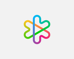 Fototapeta premium Abstract colorful linear logo icon design abstract modern minimal gradient style illustration. Hearts arrows plus play star vector emblem sign symbol mark logotype