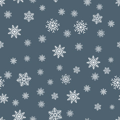 Snowflake seamless pattern. Snow on white background. Abstract wallpaper, wrapping decoration. Symbol winter, Merry Christmas holiday, Happy New Year celebration Vector illustration.