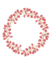 watercolor hand drawn christmas holly berry wreath, winter plant isolated on white background